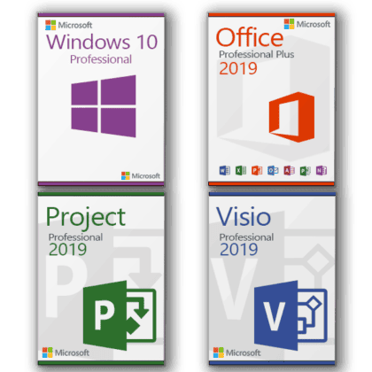 Microsoft Windows 10 Professional + Microsoft Visio 2019 Professional + Microsoft Project 2019 Professional + Microsoft Office 2019 Professional Plus License for 3 devices